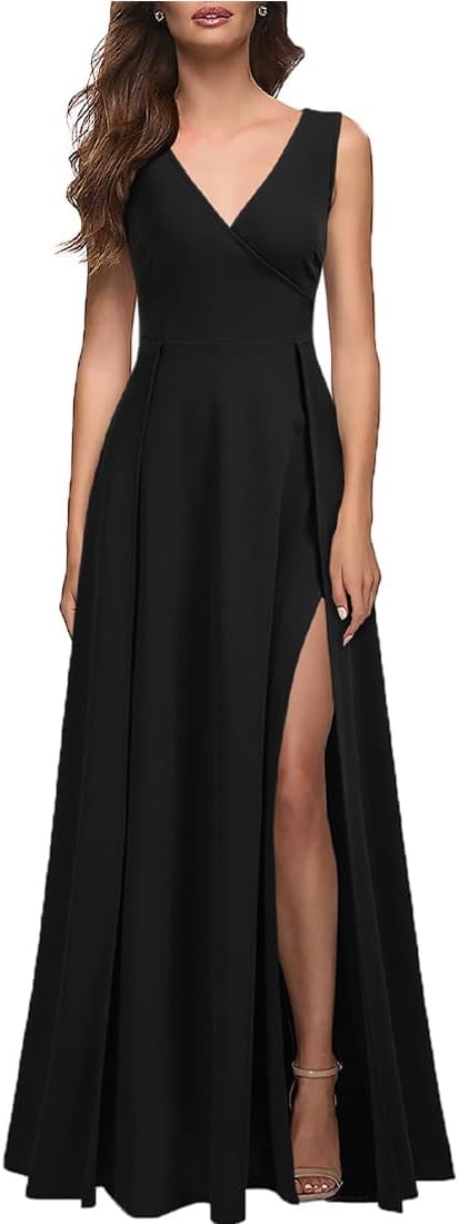 Victoria Abito Lungo da Sera Donna – Abito Elegante con Scollo a V e Spacco Laterale