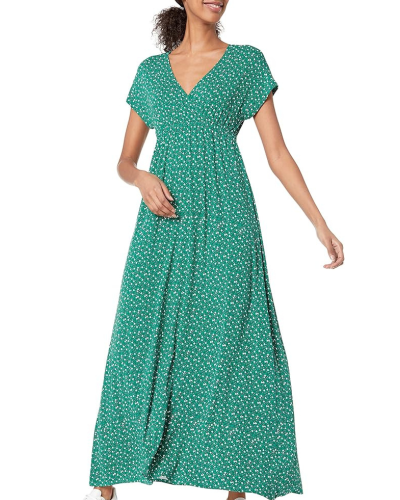 Risa Women's Long Dress – Crossed V-Neck, Empire Waist & Comfortable Elegant Flowing Fit