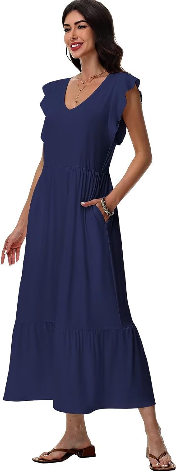 Vestido Elena Mulher – Vestido Midi Floral Decote V Corte Fluido Com Bolsos Verão