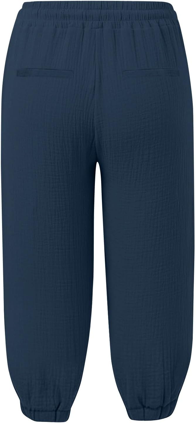 Camille Pantalón Capri para Mujer en Lino – Pantalón Ancho de Cintura Alta con Cordón