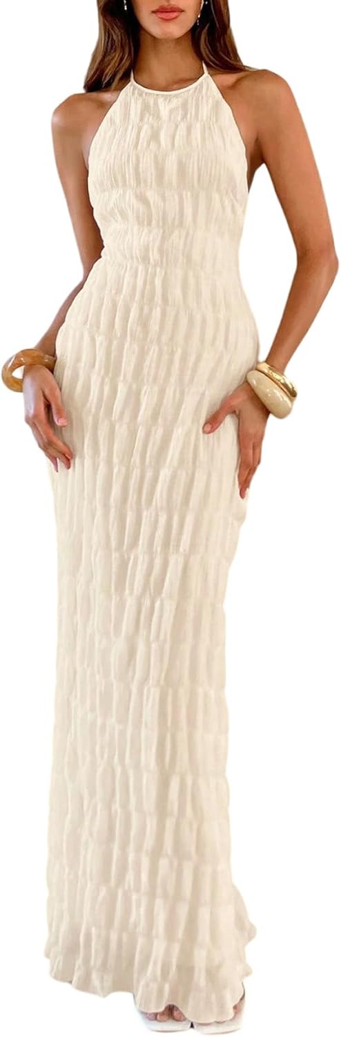 Eva maxi-jurk voor dames – open rug halter bodycon jurk, elegant, old money stijl