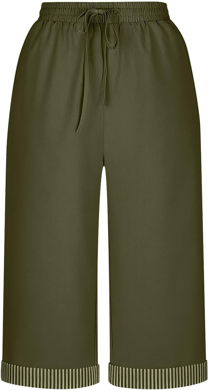 Clara Pantalon Capri Femme en Lin – Pantalon 3/4 Taille Élastique avec Poches