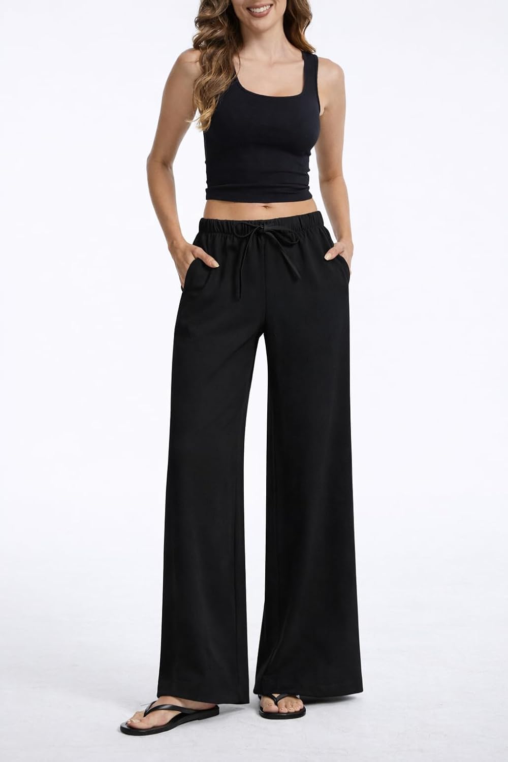 Clyde Pantalon Femme – Pantalon Large Taille Haute Crêpe Sans Plis & Poches