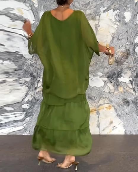 Aurora Robe Longue Femme – Robe Ample à Manches Chauve-Souris Style Artistique