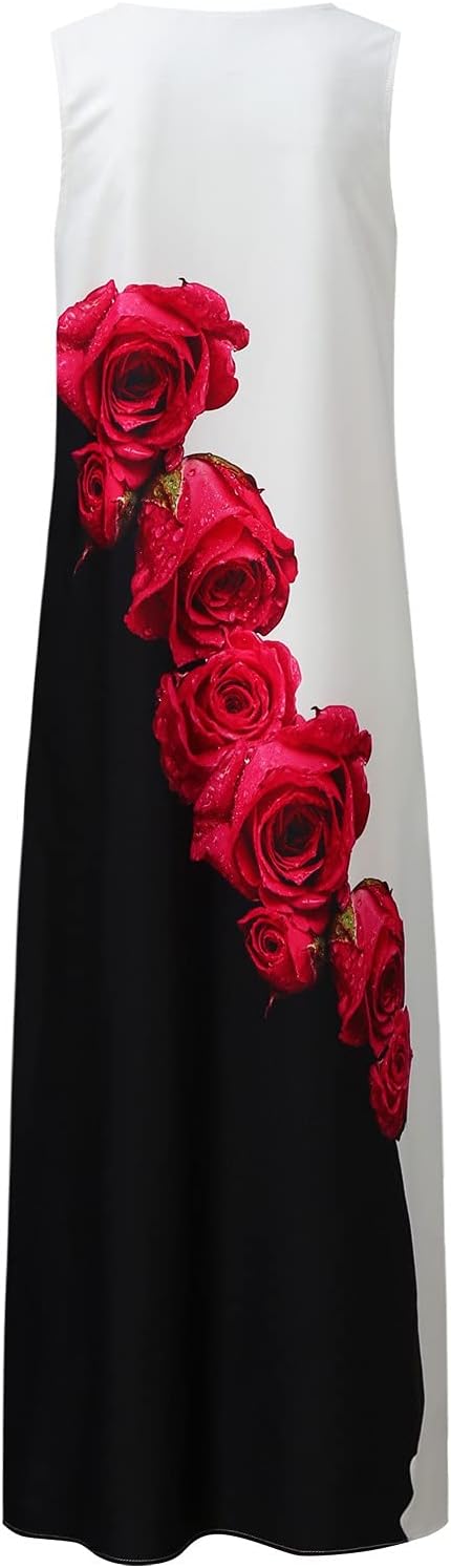 Susana pitkä naisten mekko – boheemi hihaton V-kauluksinen mekko taskuilla
