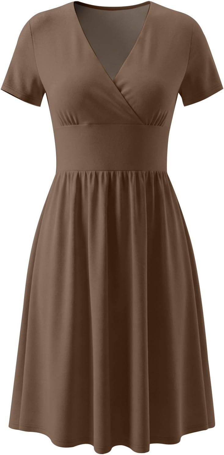 Claire Vestito Donna – Vestito Midi Scollo a V Incrociato Vita Impero Linea A Elegante Estate