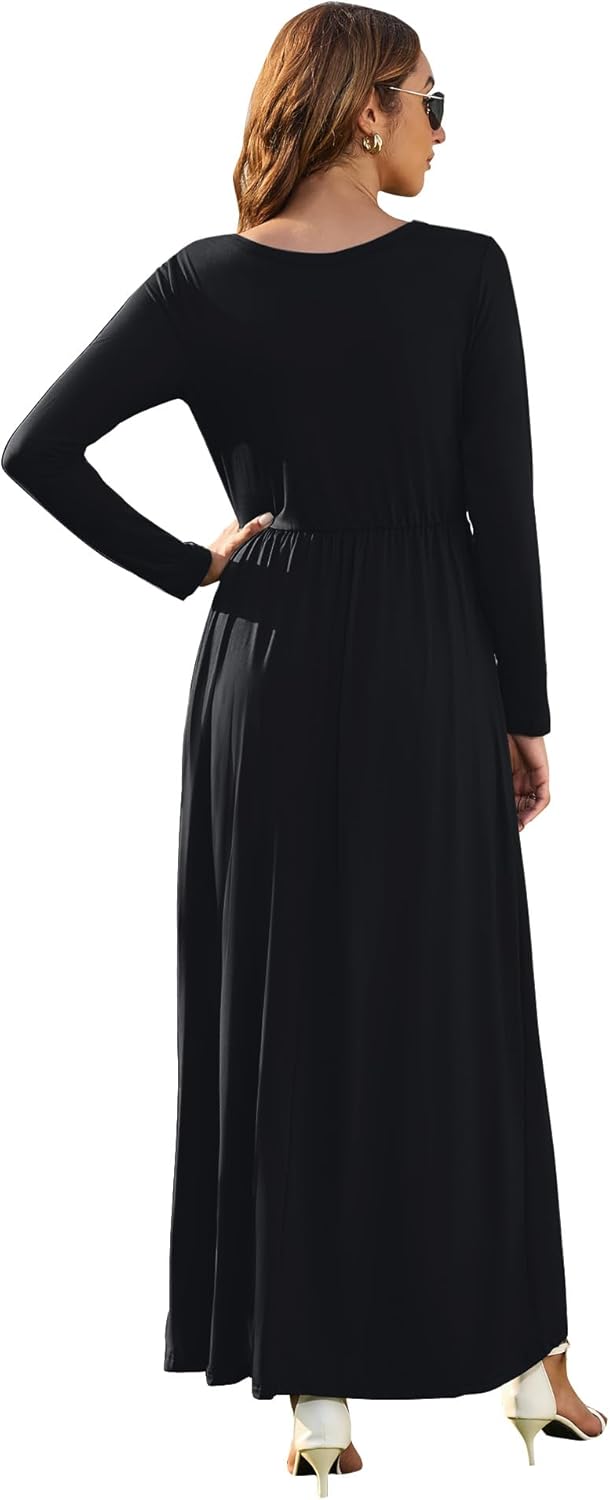 Laura Maxikleid weit geschnitten – Langes Casual-Kleid mit lockerer Taille und Taschen für Damen