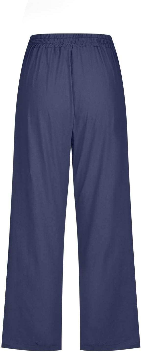Vinia Pantalón Mujer Capri Lino – Corte Amplio, Cintura Elástica, Verano Ligero y Chic