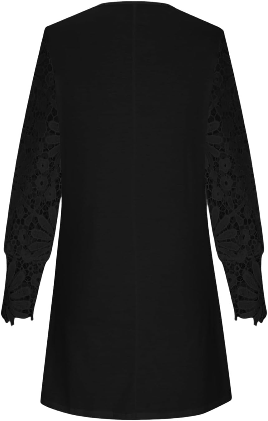 Rochie elegantă Victoria pentru femei – rochie scurtă din dantelă cu decolteu în V și mâneci lungi