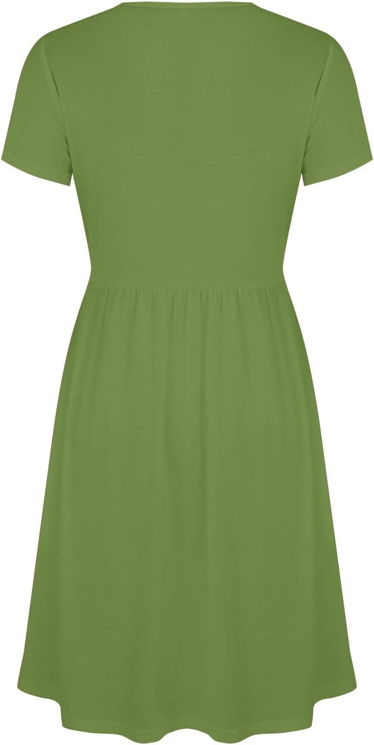Clara Damenkleid – Midikleid mit V-Ausschnitt, kurzen Ärmeln, hoher Taille, elegante A-Linie