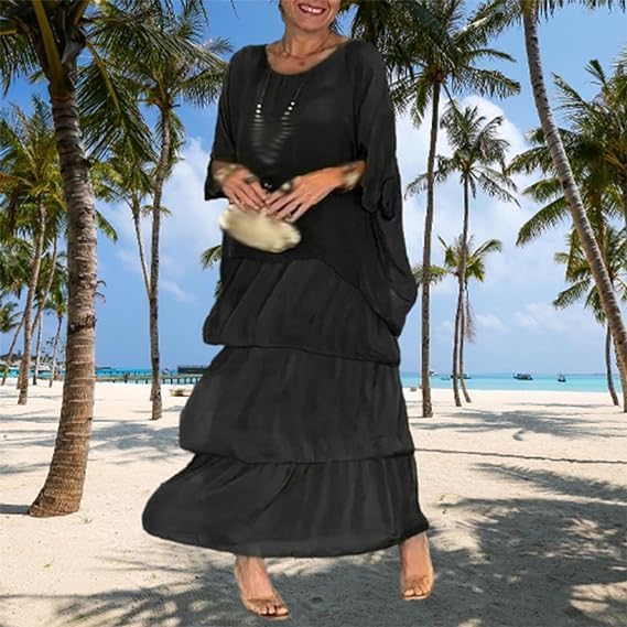 Aurora Robe Longue Femme – Robe Ample à Manches Chauve-Souris Style Artistique