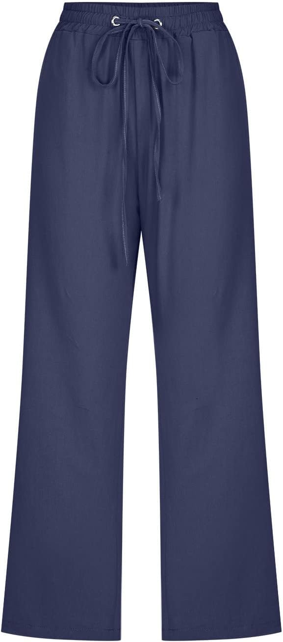Vinia Pantalón Mujer Capri Lino – Corte Amplio, Cintura Elástica, Verano Ligero y Chic
