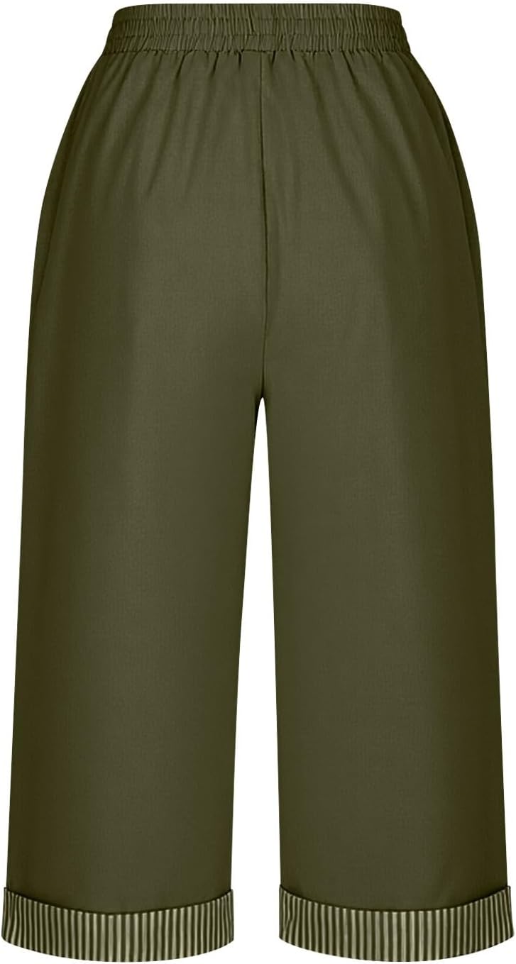 Clara Pantalon Capri Femme en Lin – Pantalon 3/4 Taille Élastique avec Poches