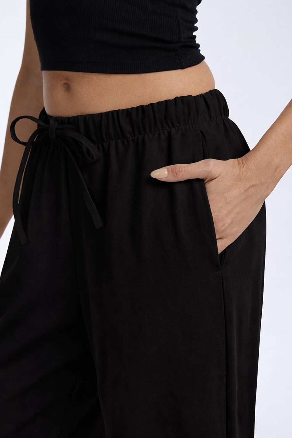 Clyde Pantalon Femme – Pantalon Large Taille Haute Crêpe Sans Plis & Poches