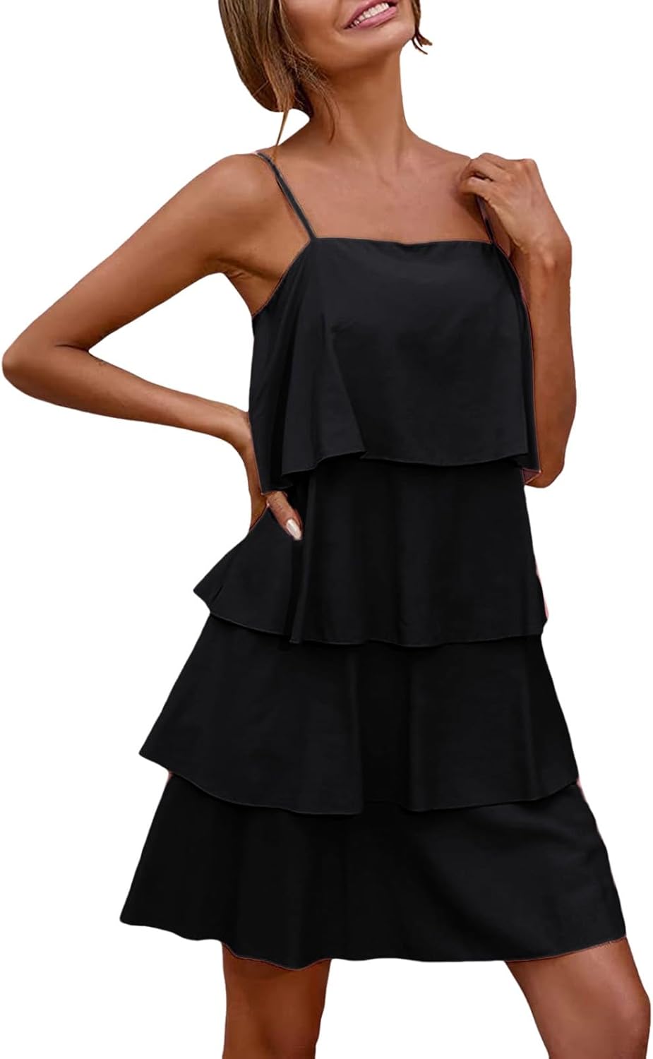 Camille Vestido Mujer – Vestido Maxi con Volantes, Escote en V, Sin Mangas, Chifón Plisado, Verano