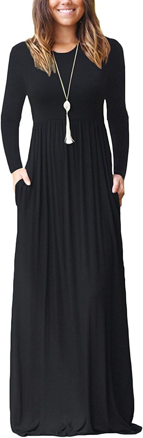 Laura Maxikleid weit geschnitten – Langes Casual-Kleid mit lockerer Taille und Taschen für Damen