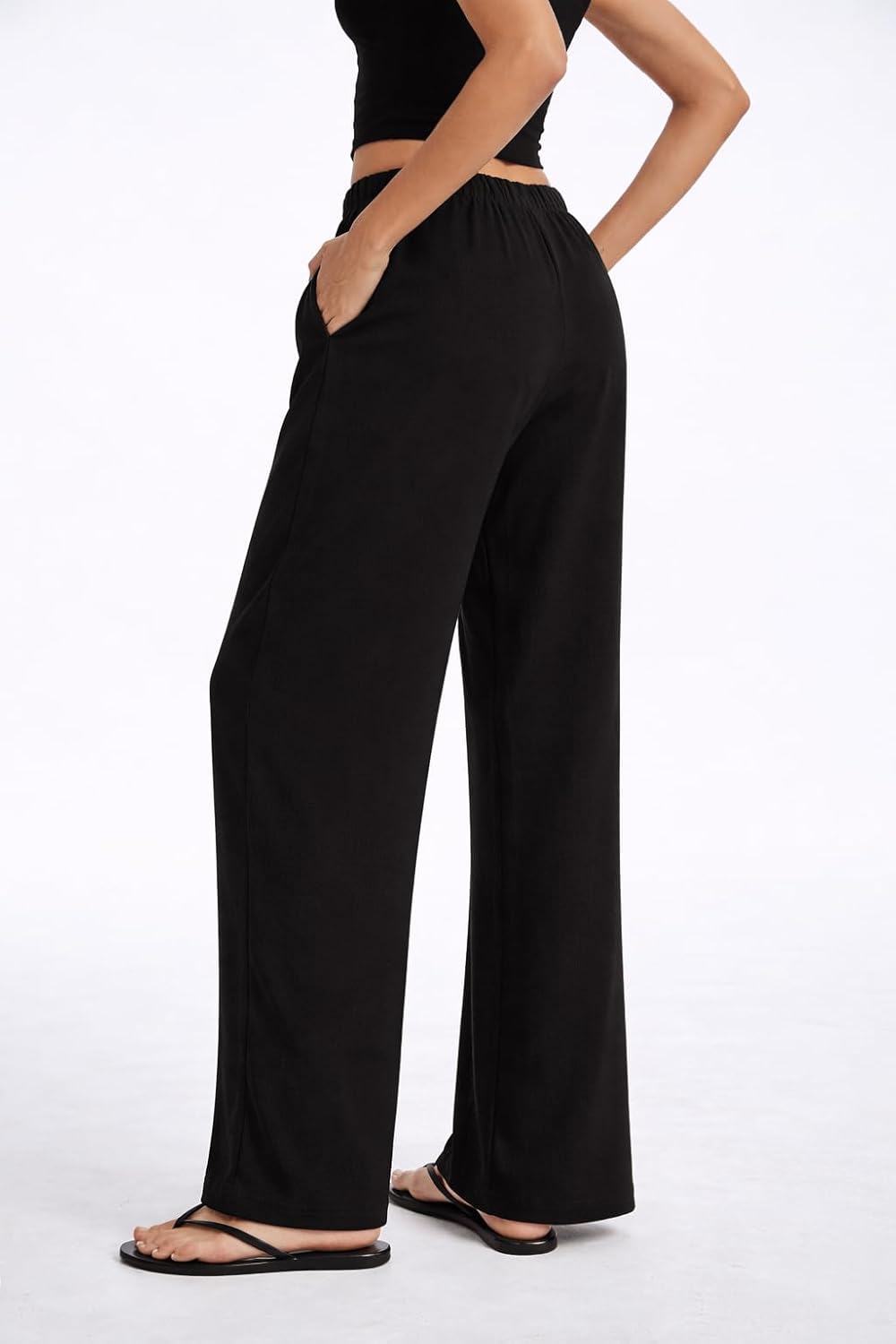 Clyde Pantalon Femme – Pantalon Large Taille Haute Crêpe Sans Plis & Poches
