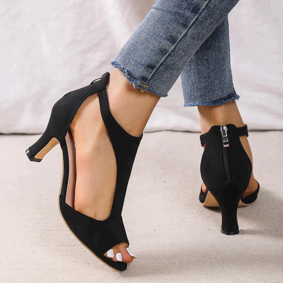 Cassie Sandalias de tacón para mujeres: elegantes zapatos abiertos con recortes y suelas de apoyo