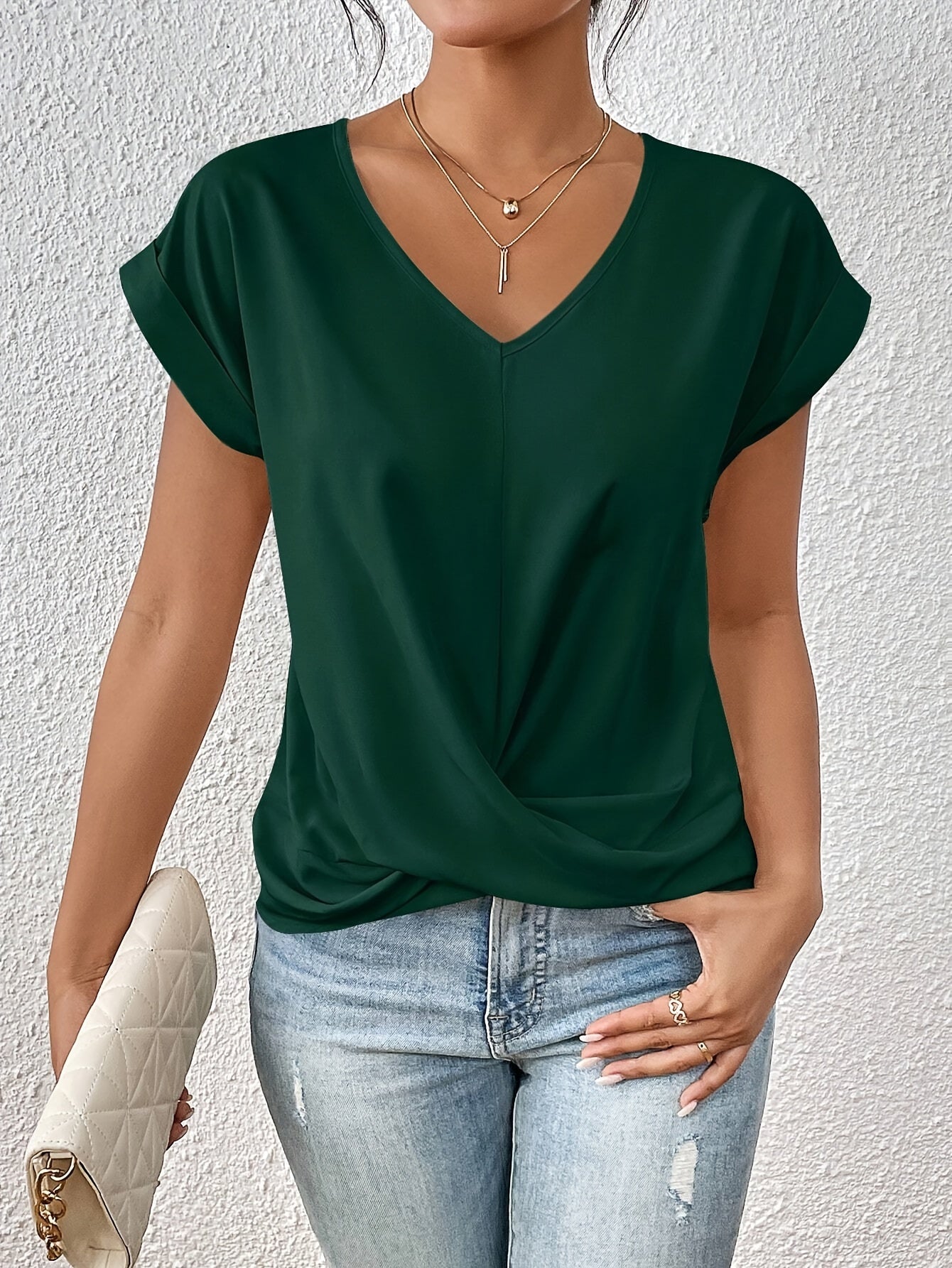 Yasmine Top Dámský – Výstřih do V s Detaily Uzlu, Elegantní Drapování a Pohodlný Střih