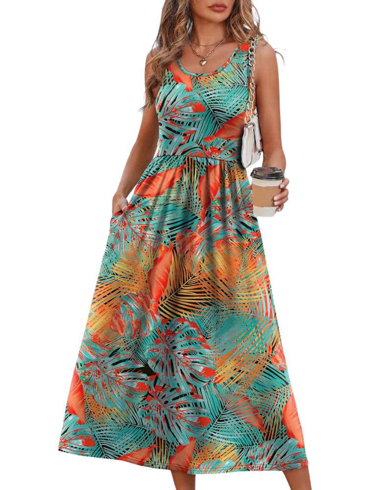 Jensy Rochie Midi Damă – Rochie A-Line Fluidă cu Buzunare, Talie Empire & Croială Elegantă pentru Vară