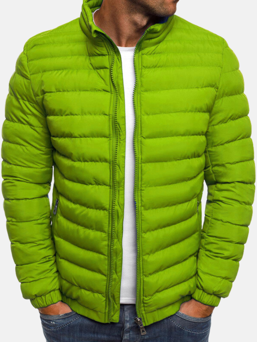 Manual Quilted Jacket for Men – Light Straight Cut with Stand-up Collar & Zipper Closure