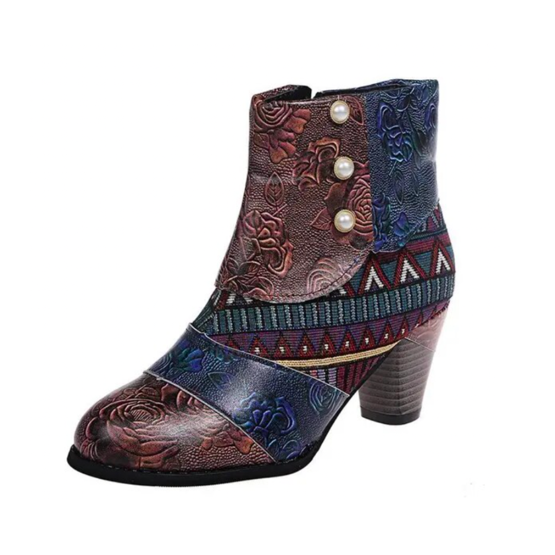 Women's Rain Boots Lauren - Retro Waterproof Boots with High Heel and Ethnic Pattern for Autumn