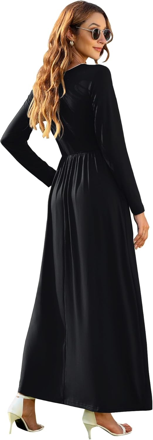 Laura Maxikleid weit geschnitten – Langes Casual-Kleid mit lockerer Taille und Taschen für Damen