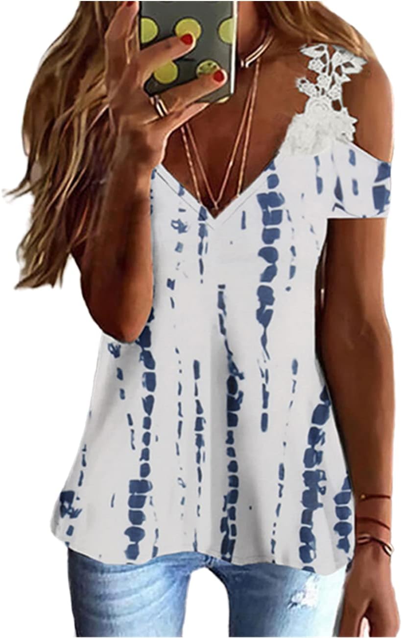 Blusa Léna Donna Spalle Scoperte – Top Stampato con Scollo a V e Pizzo