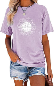 Luna Women's Sunflower T-Shirt – Vintage Printed Tee, Round Neck, Short Sleeves, Summer