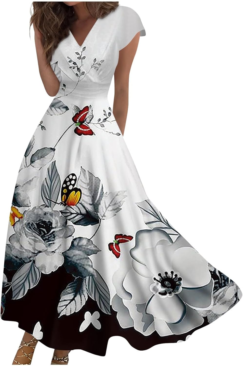 Valeria ženska haljina – maxi cvjetna haljina s V-izrezom i efektom korzeta, boemska i elegantna