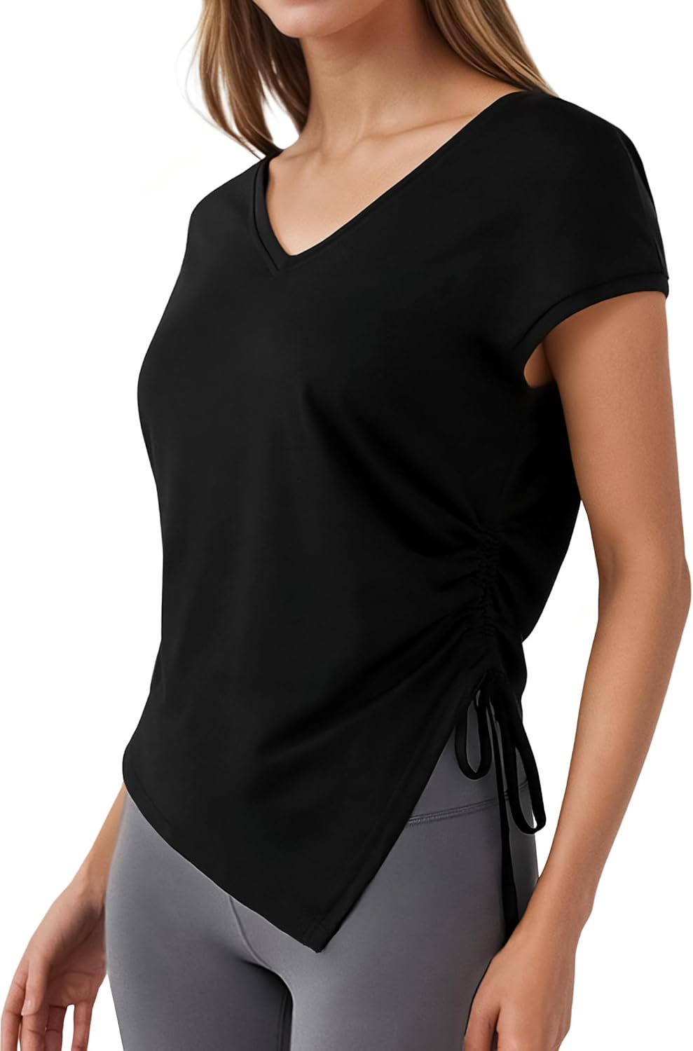 Josefa Women's Top – Asymmetric V-Neck, Adjustable Ruched Detail & Chic Short Sleeves