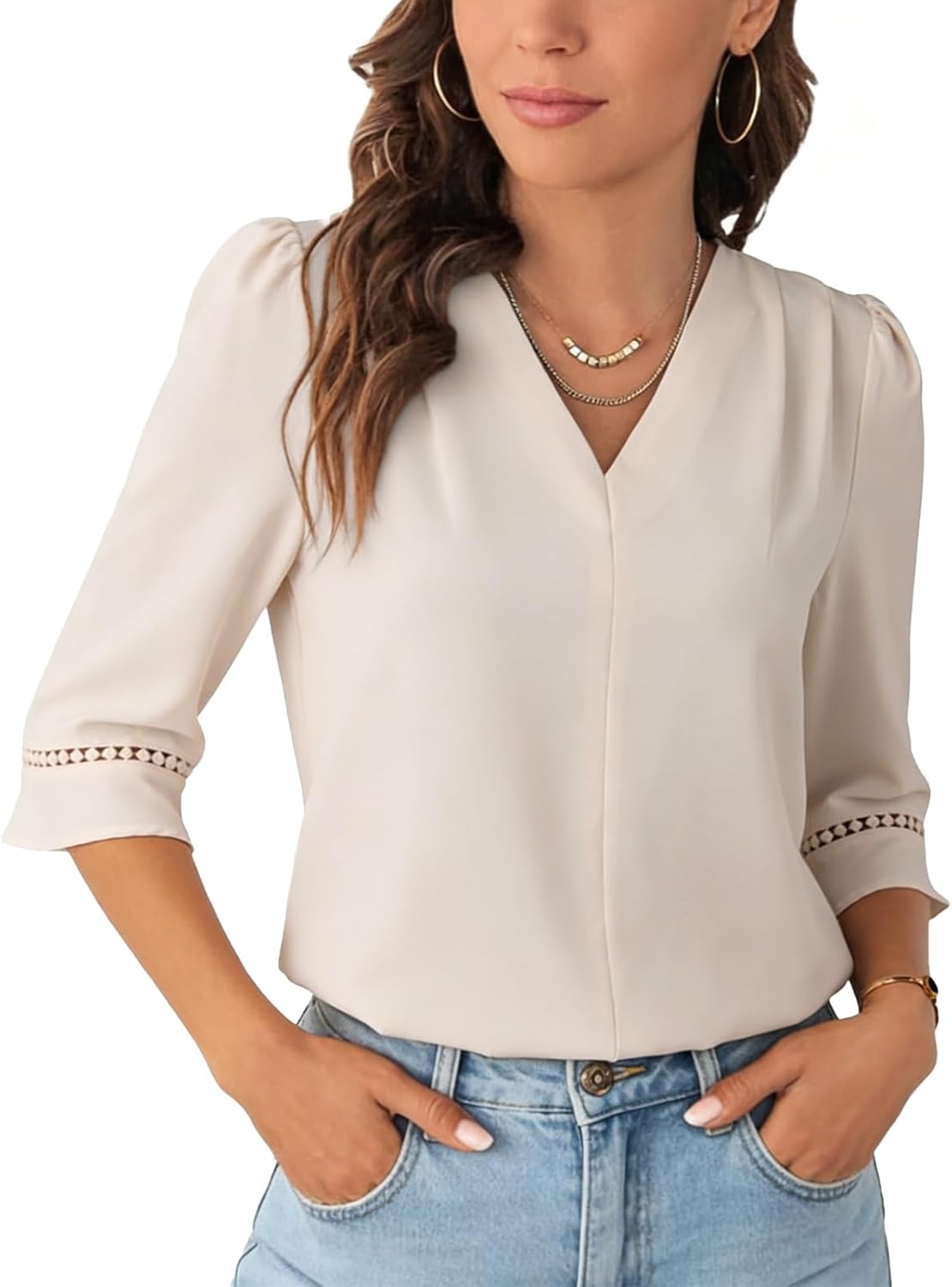 Mina T-Shirt Femme Col V – Coupe Slim Côtelée Stretch, Manches Courtes Été