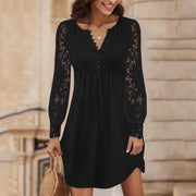 Rochie elegantă Victoria pentru femei – rochie scurtă din dantelă cu decolteu în V și mâneci lungi