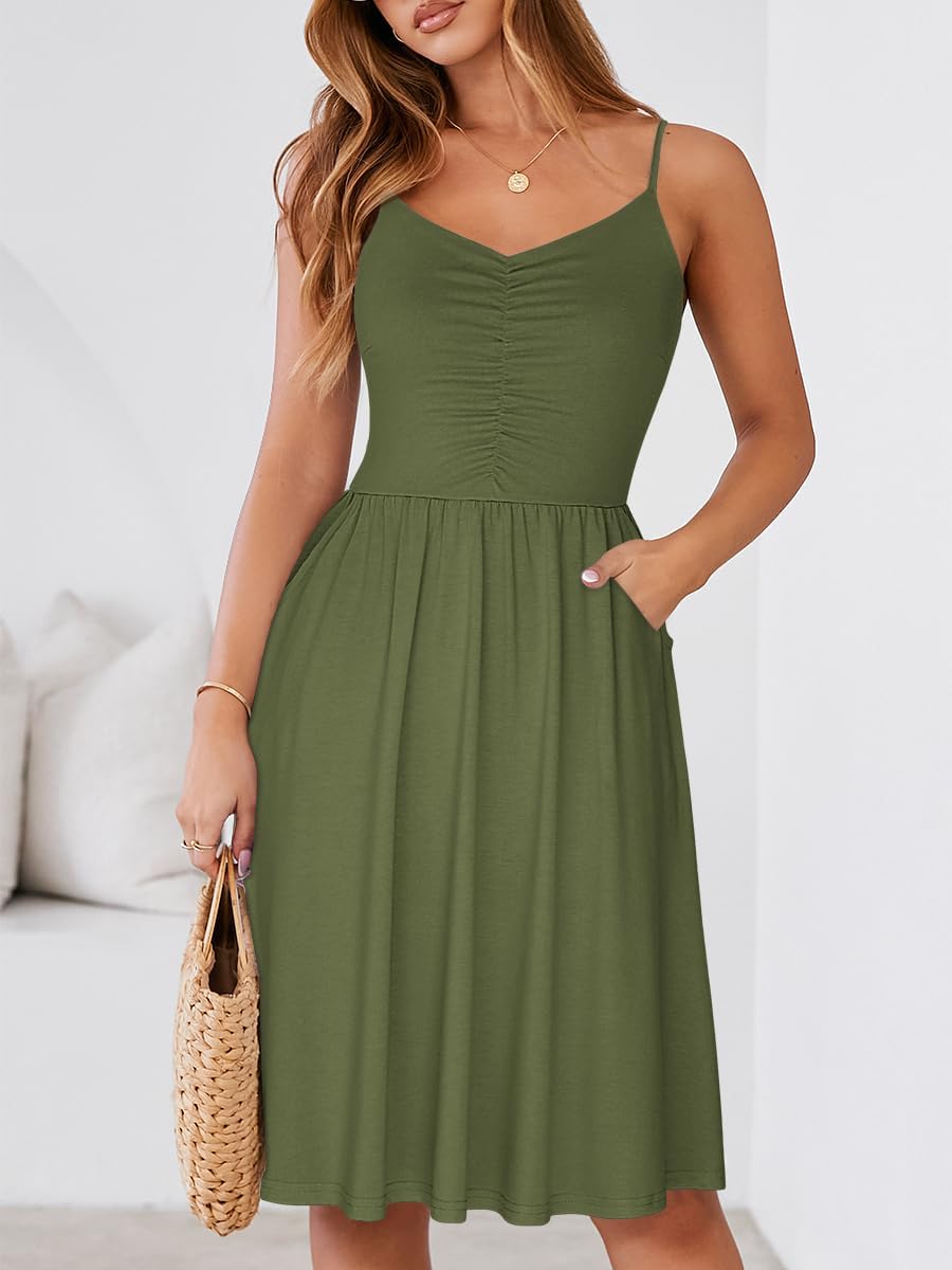 Lina kjole sommer dame – A-formet kjole med justerbare stropper og elegante lommer