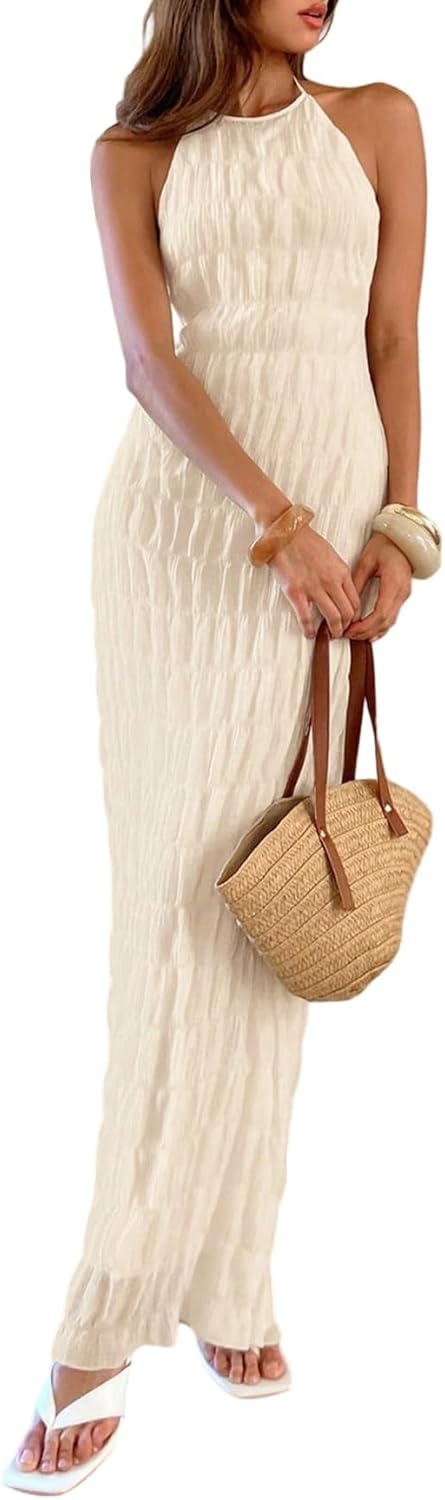 Eva maxi-jurk voor dames – open rug halter bodycon jurk, elegant, old money stijl
