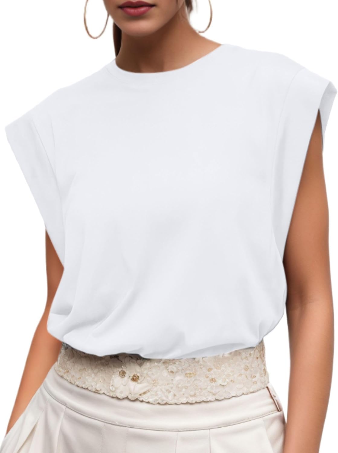 T-shirt Emma da donna in cotone – maglia a collo tondo con maniche a mantella casual