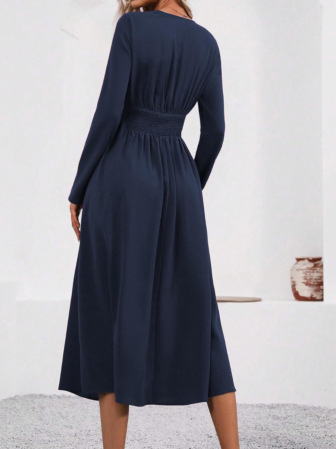 Isabelle Maxi Ruha Nőknek – Elegáns Hosszú Ujjú V-nyakú Átlapolt Ruha