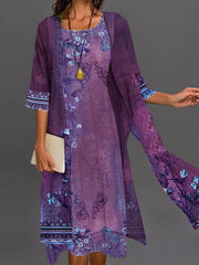 Élodie Dames 2-Delige Set – Midi Bloemenjurk met Tule Cardigan