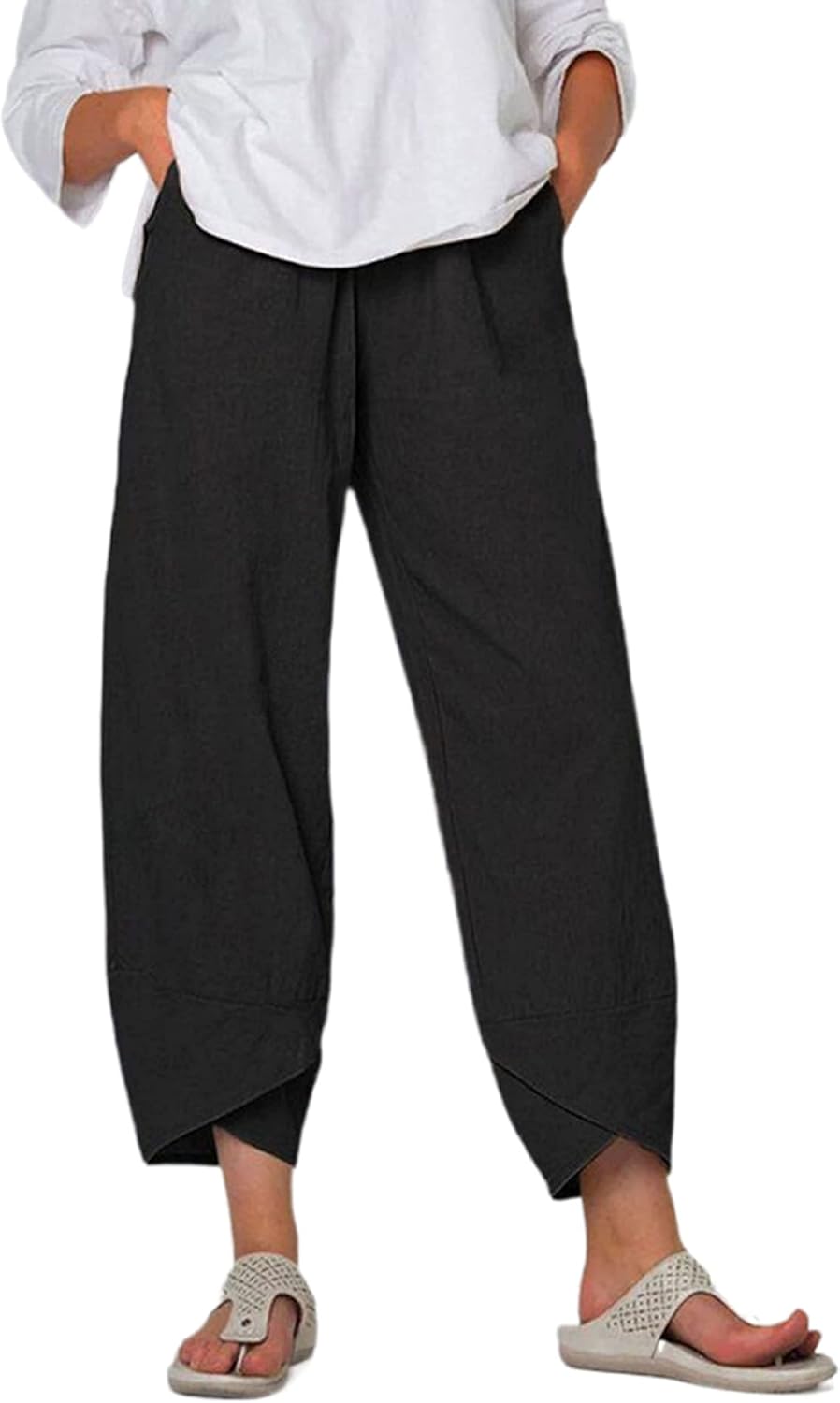 Caprice damesbroek Capri katoen – hoge taille met elastiek, tulpenmodel chique zomer