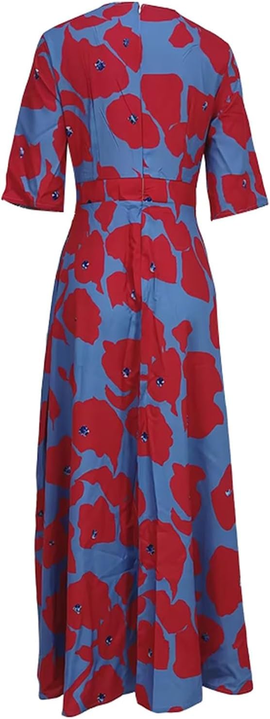 Julie Sommerkleid Damen – Fließendes A-Linien-Kleid mit kurzen Ärmeln und V-Ausschnitt