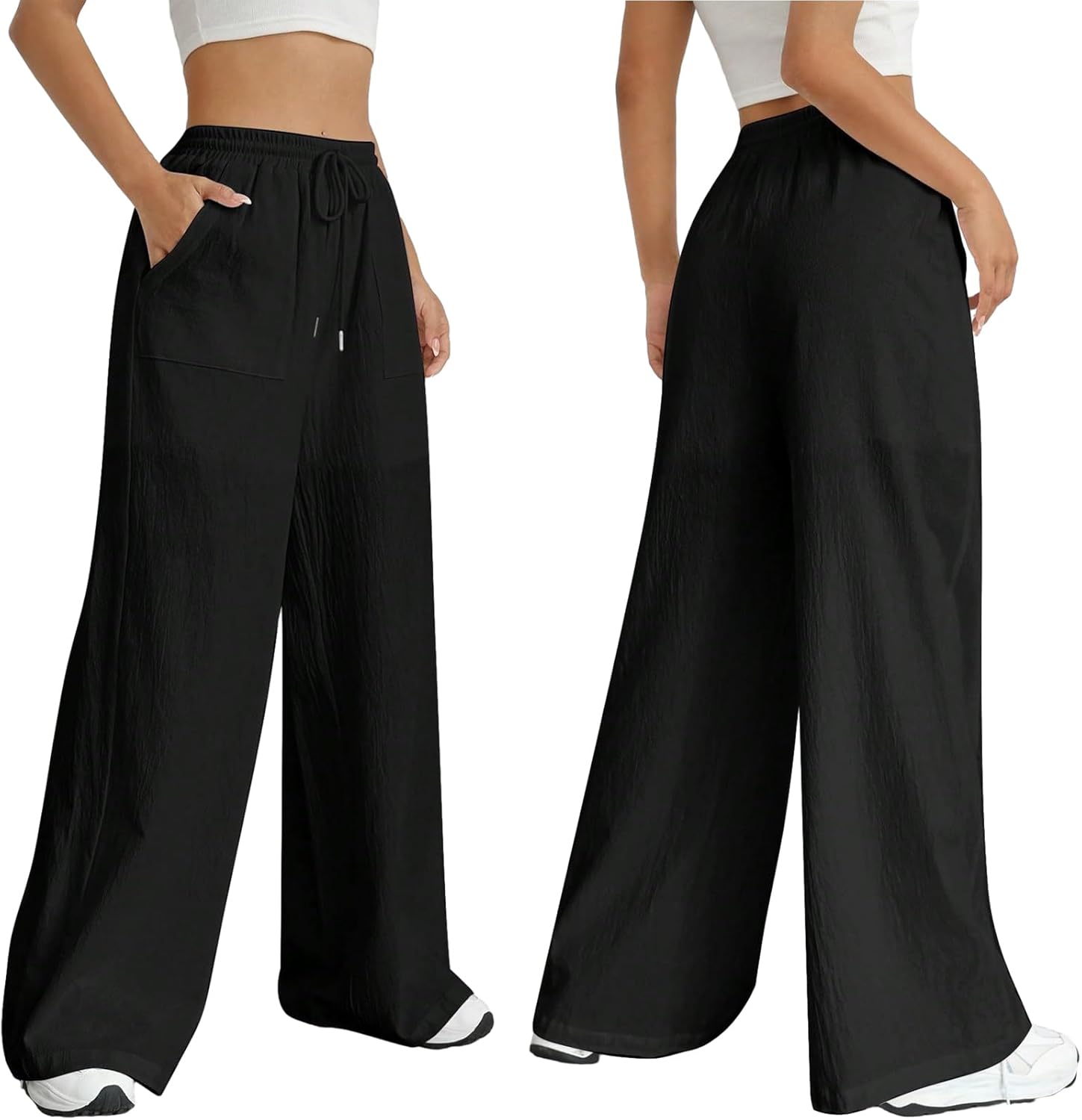 Claire Pantalon Palazzo pentru femei – Pantalon larg cu talie înaltă și buzunare