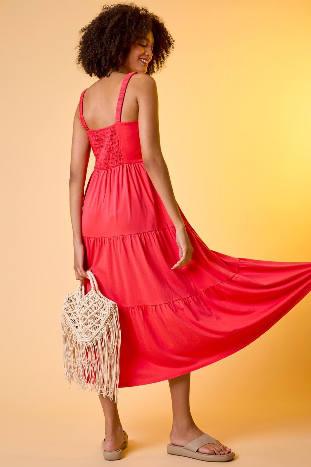 Mila Midi Dress for Women – Cotton Dress with Straps, V-Neck, Ruffles, Elegant Summer Dress