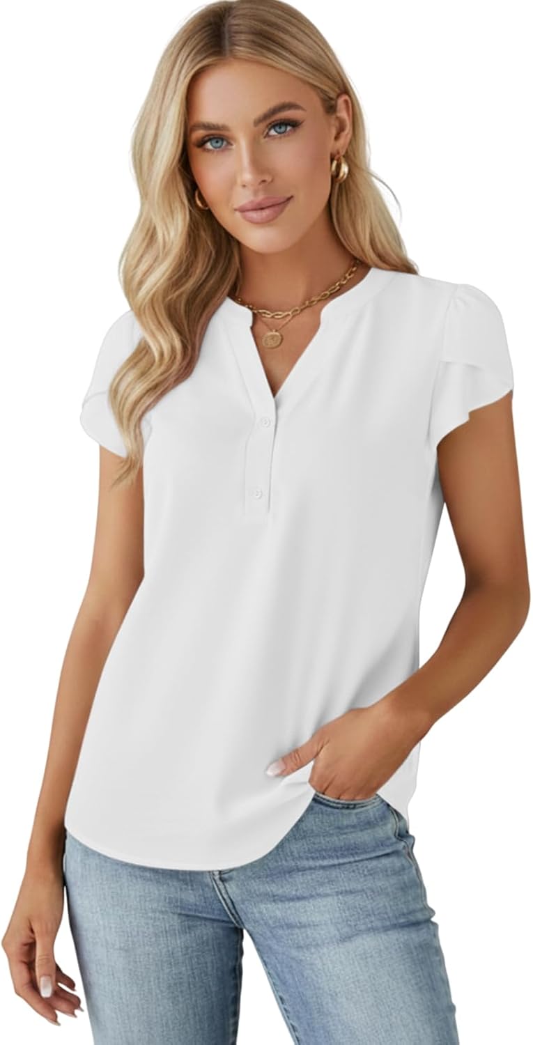 Sophie Blouse Femme Mousseline – Col V, Manches Bouffantes, Coupe Fluide Élégante