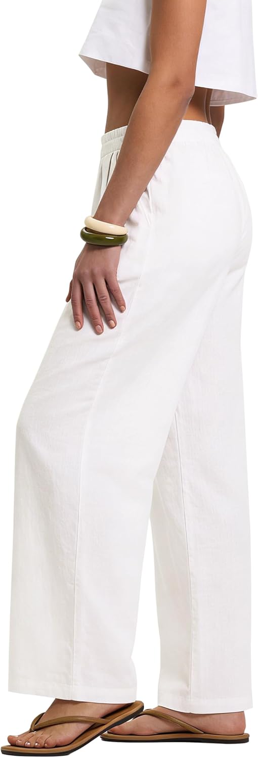 Edlyn Pantalón Mujer Lino Palazzo – Corte Amplio Fluido, Cintura Elástica Verano Chic
