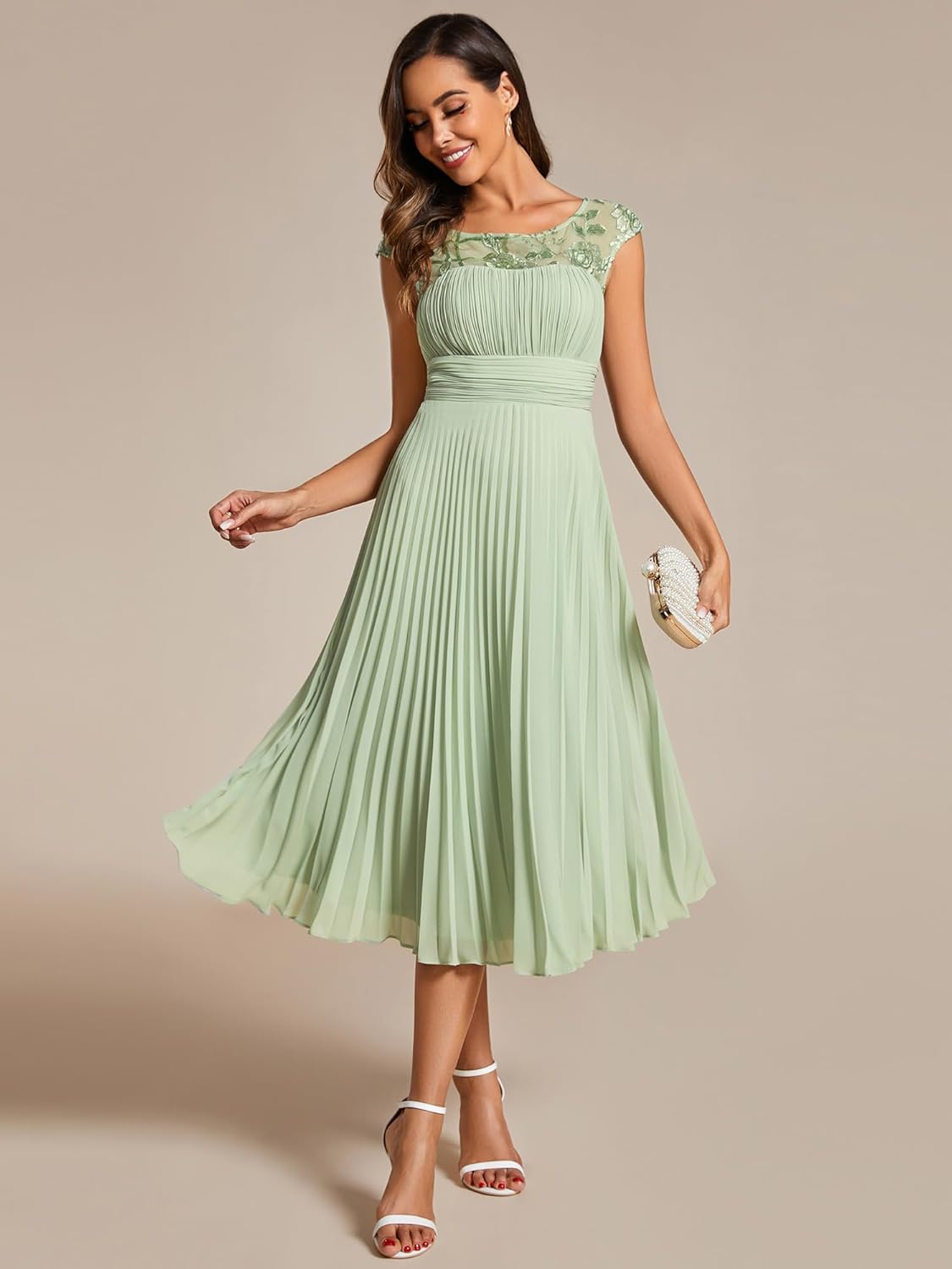 Élise Abito Midi Donna – Abito da Sera in Pizzo e Mussola a Linea A Elegante