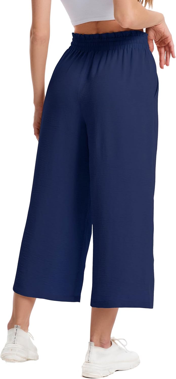Louise Pantalone Capri Donna – Pantalone Largo a Vita Alta con Tasche