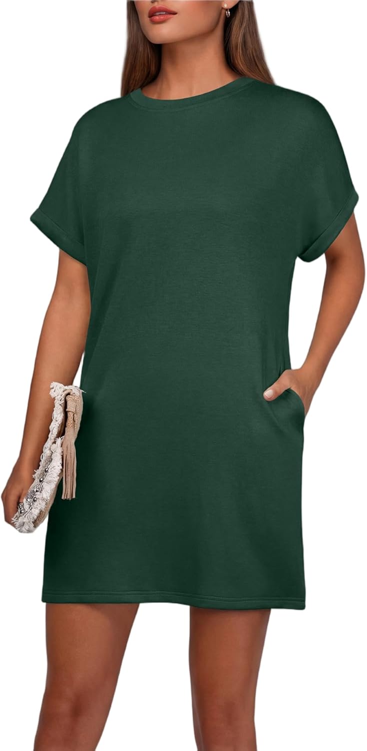 Vestido Léa Mulher – Vestido Mini Gola Redonda Mangas Curtas Corte A com Bolsos Verão