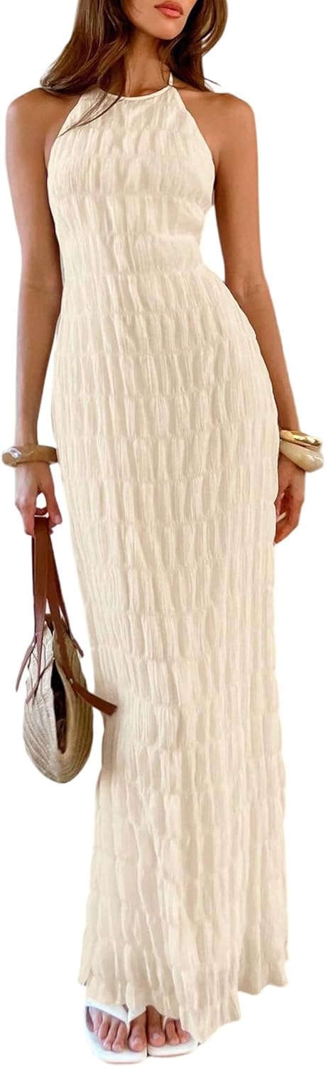 Eva maxi-jurk voor dames – open rug halter bodycon jurk, elegant, old money stijl