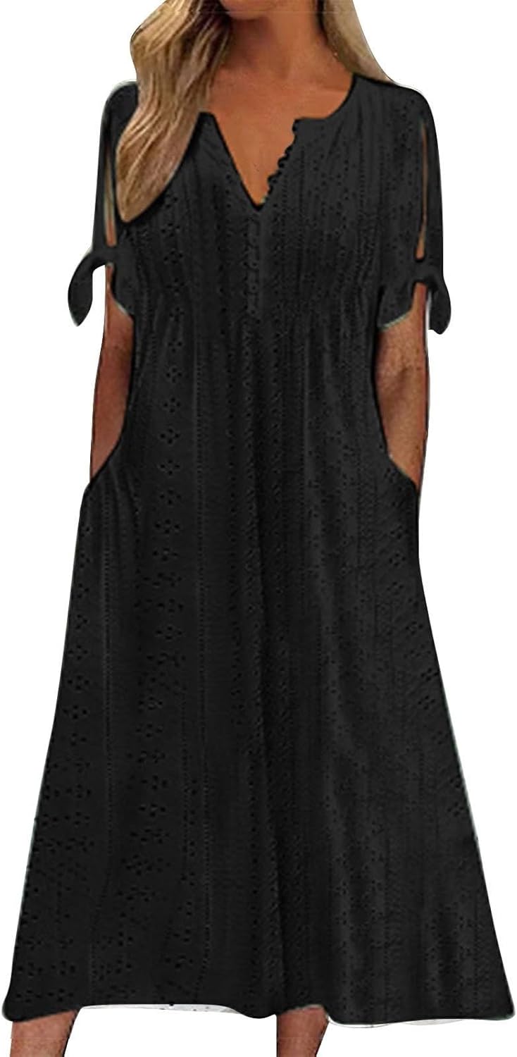 Camille Bohemian Dress for Women – Long Flowing Dress with V-Neck and Pockets