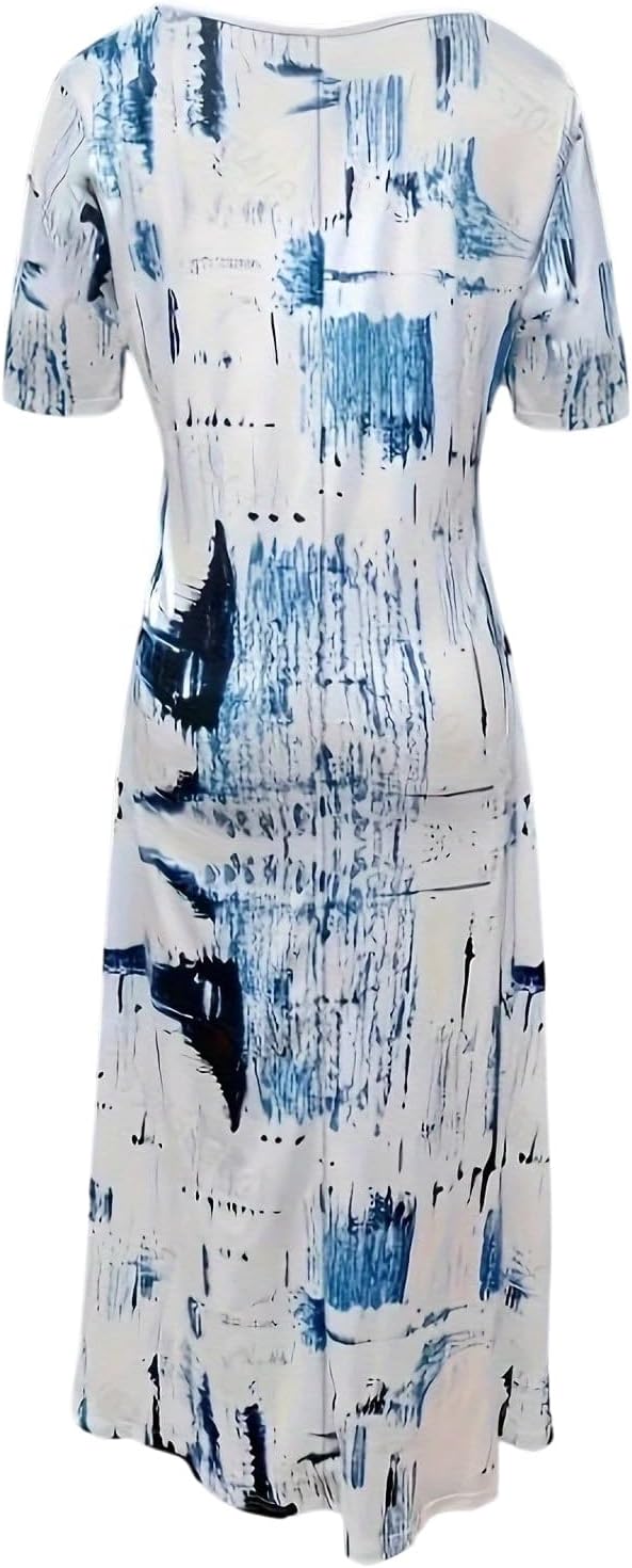 Vestito Maxi Maya Taglia Grande – Vestito Estivo Scollo a V Tie-Dye Fluido Maniche Corte
